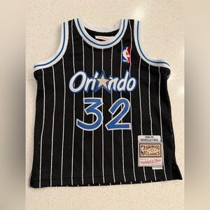 Mitchell & Ness Black Orlando 32 Kids Jersey with Blue & White Trim